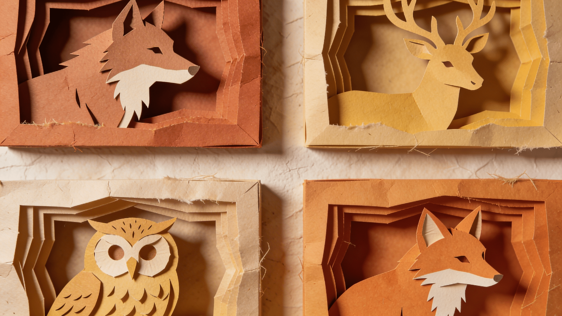 Minimalist layered paper silhouette wall art in neutral tones framed for home décor.