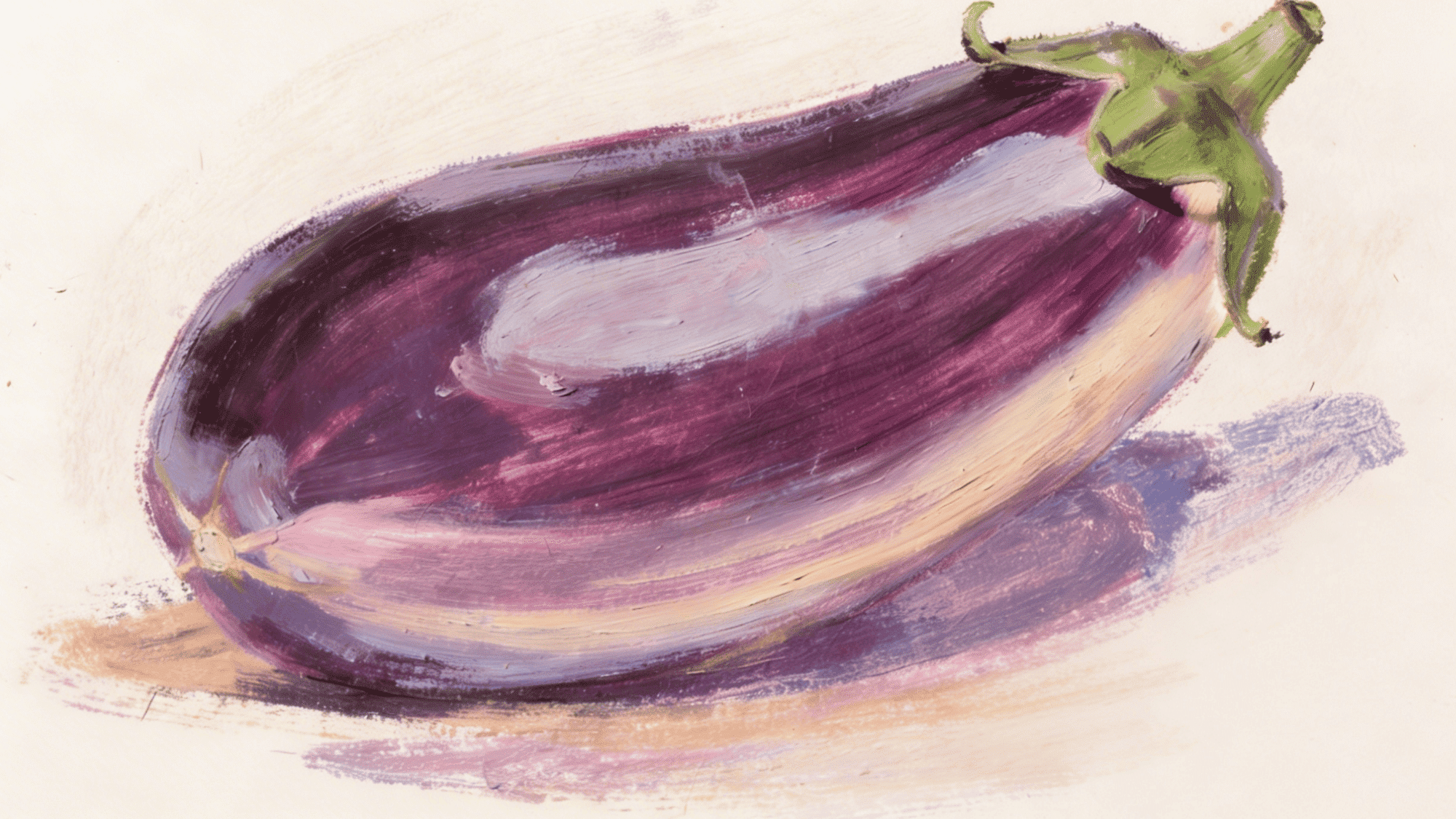 a pastel painting of an eggplant, showcasing rich purple and white tones with detailed brushstrokes and texture