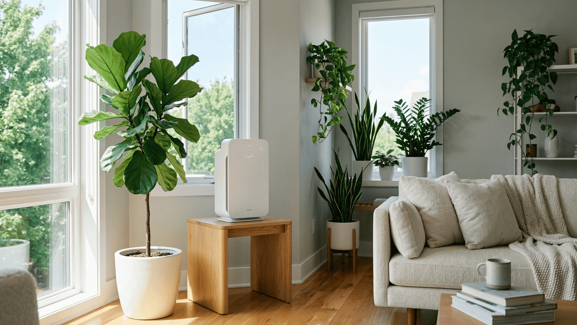 air purification with plants or purifier for healthy living room energy
