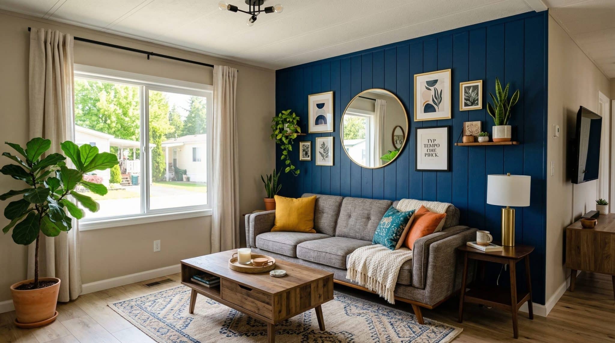 bold accent walls ina mobile living room