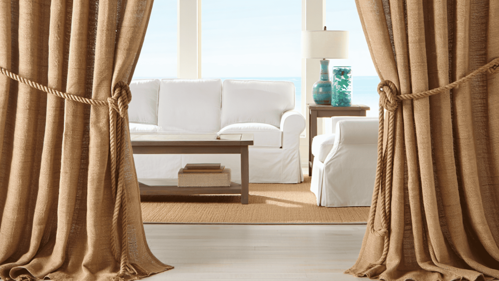 burlap curtains of brown colour creating a cozy and welcoming feel