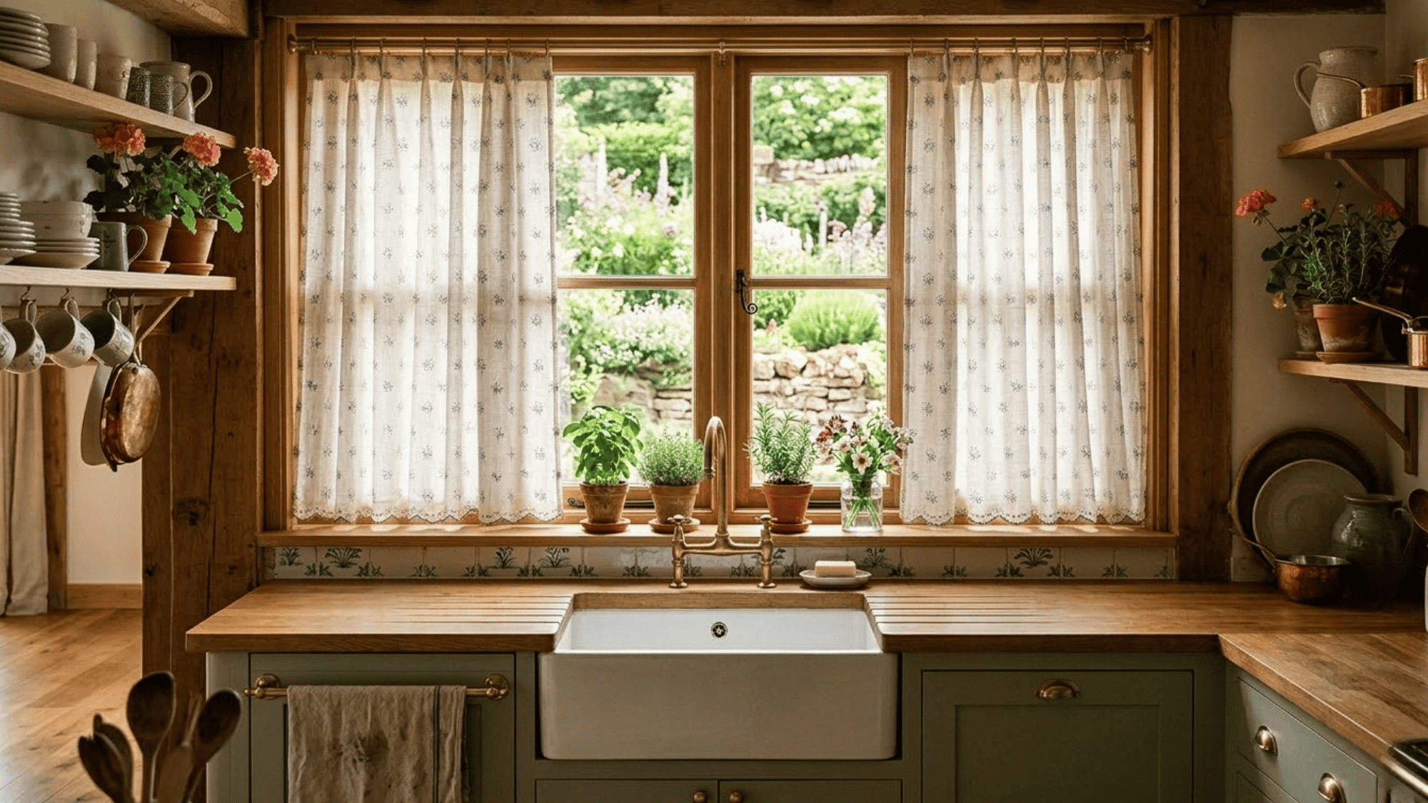 cafe curtains in a cosy vibrant kitchen