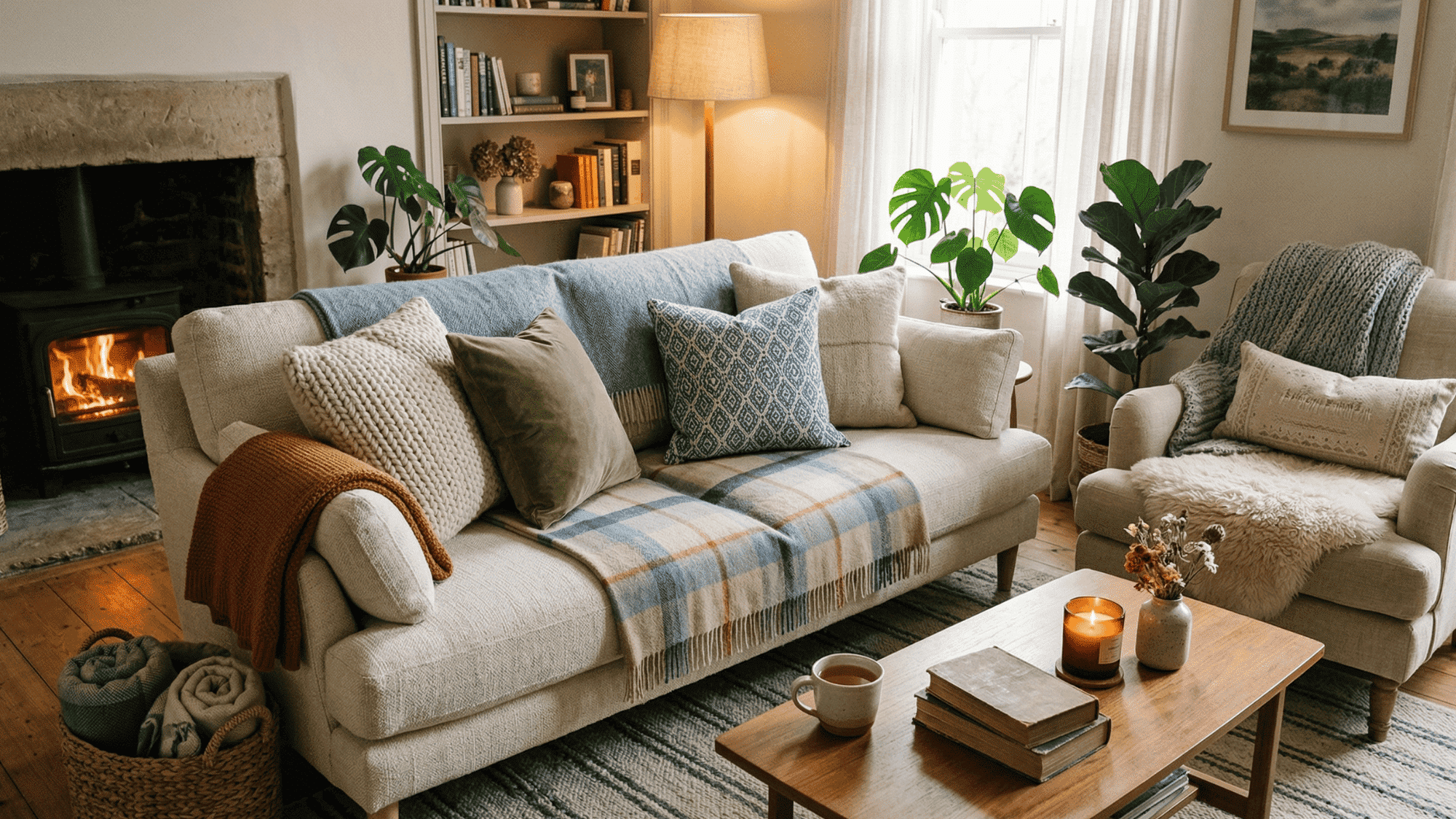 cozy textiles in a mobile home living room