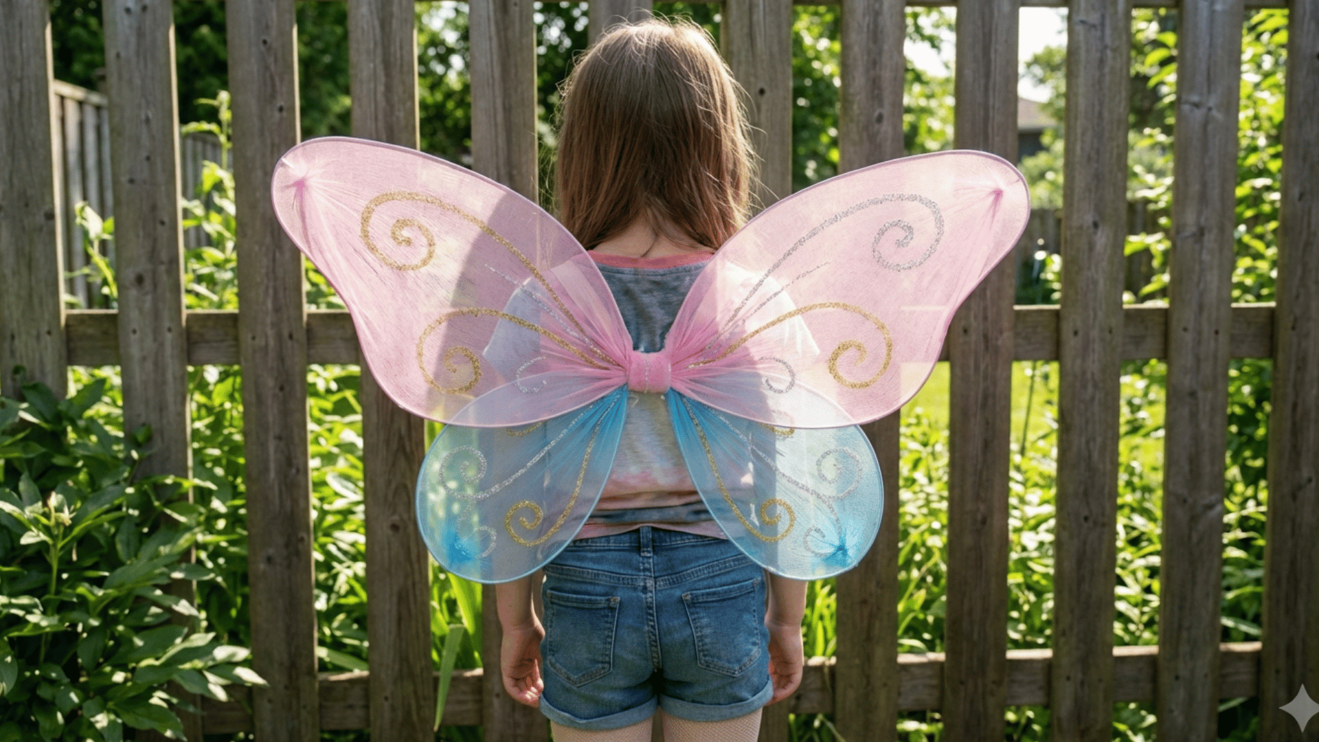 diy butterfly wings made from wire hangers covered in sheer fabric, glitter designs, elastic straps. (1)