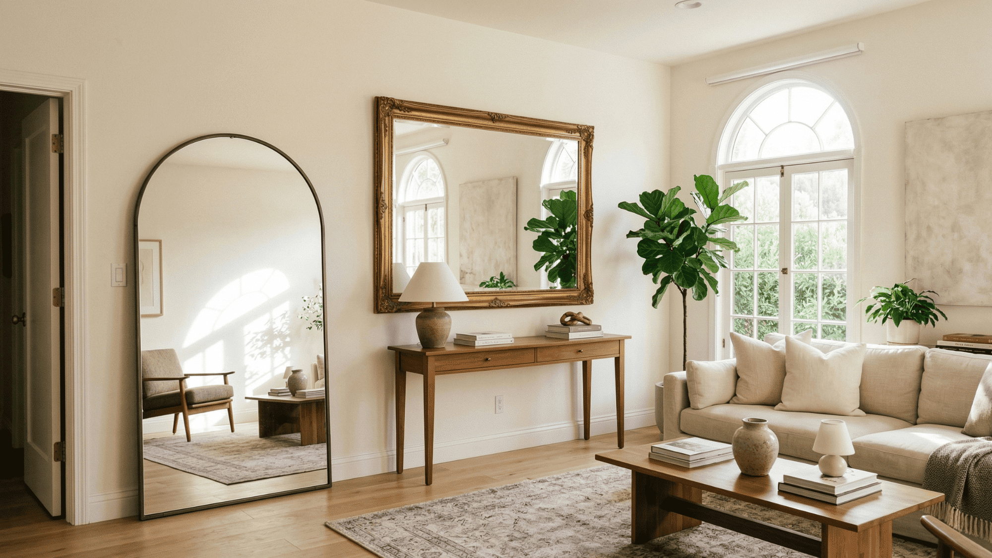 feng shui mirror placement to reflect positive energy in the living room