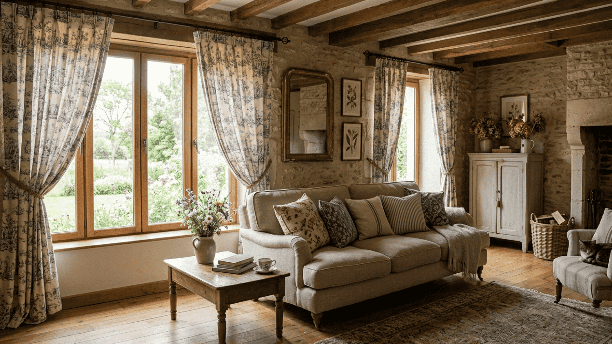french country curtains offering a romantic and rustic charm that complements cozy room