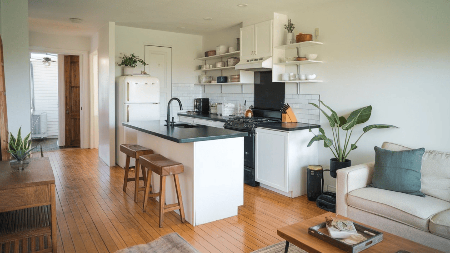 image showing connected flooring for kitchen and living room