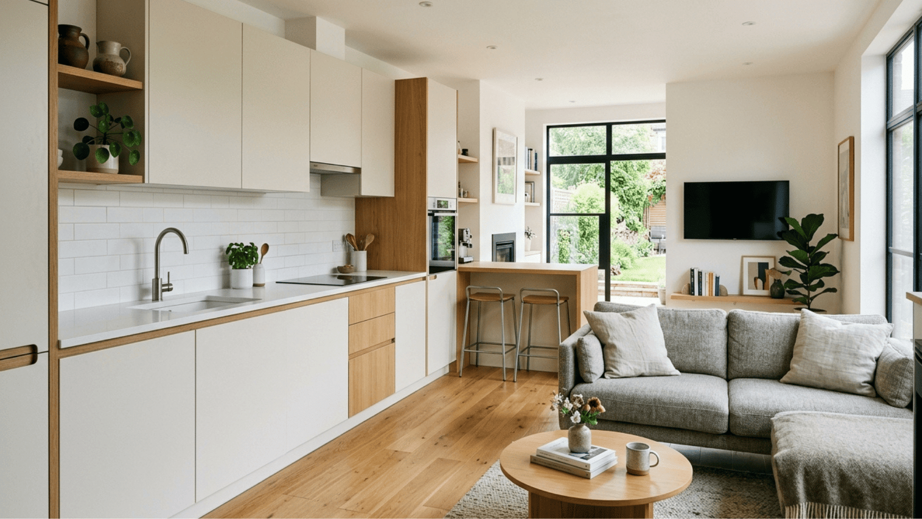 image showing modern kitchen cabinets in small house setup