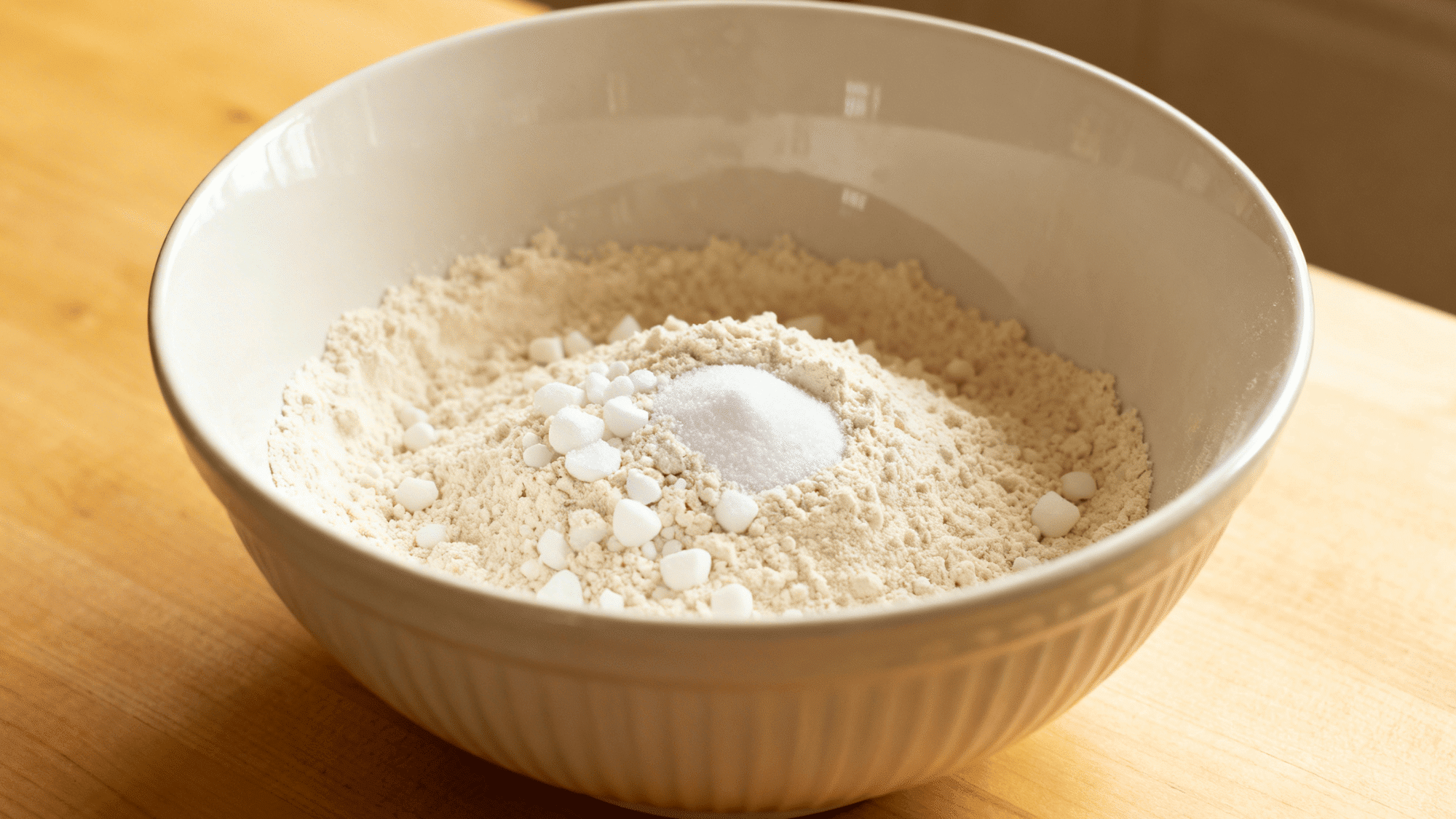 in a medium mixing bowl, combine the all-purpose flour, baking powder, and baking soda.