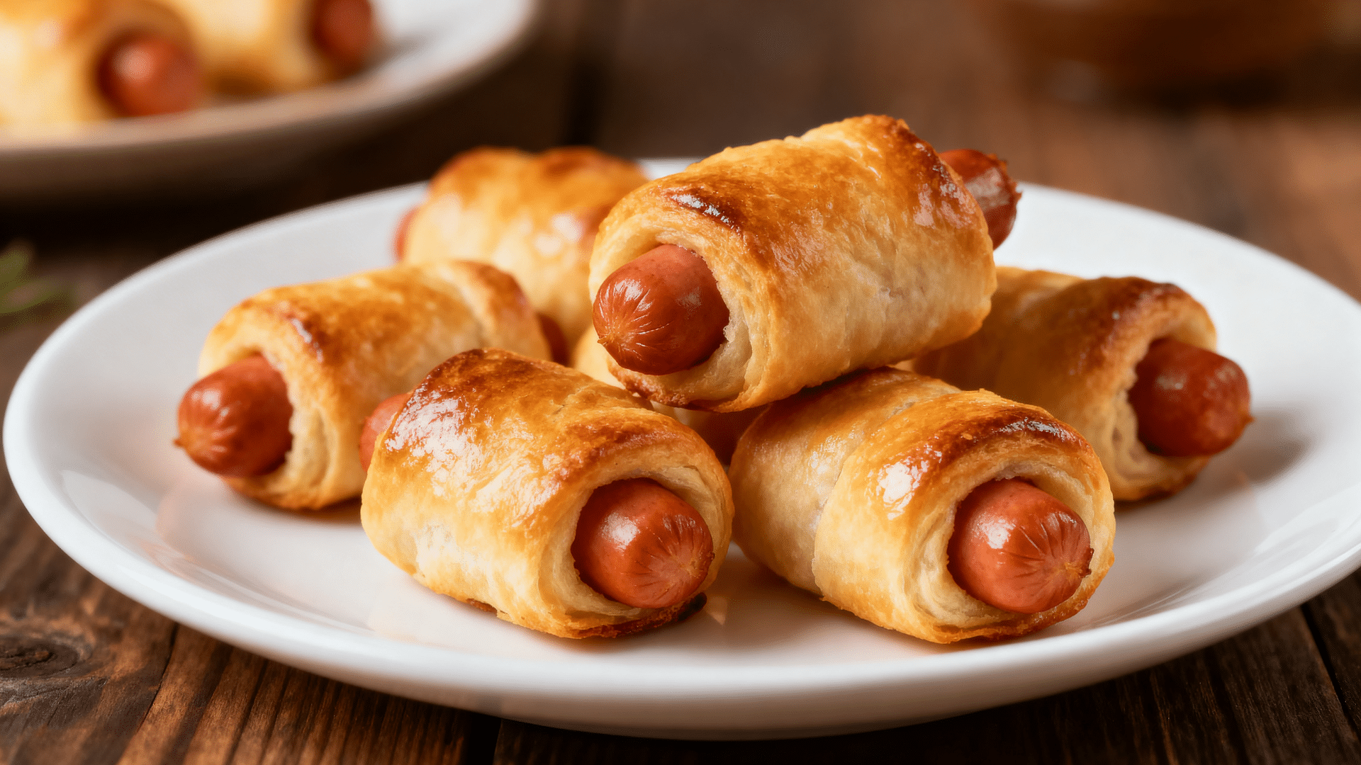 mini hot dogs wrapped in golden crescent dough served warm on a plate
