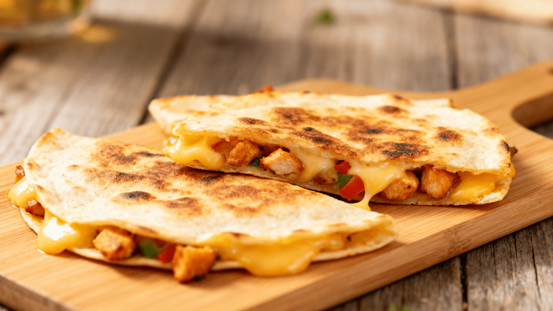 mini quesadillas cut into wedges with melted cheese visible inside on a round platter