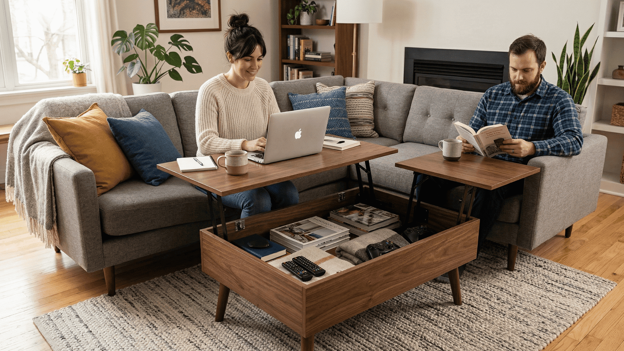 multi purpose coffee table in mobile home living room