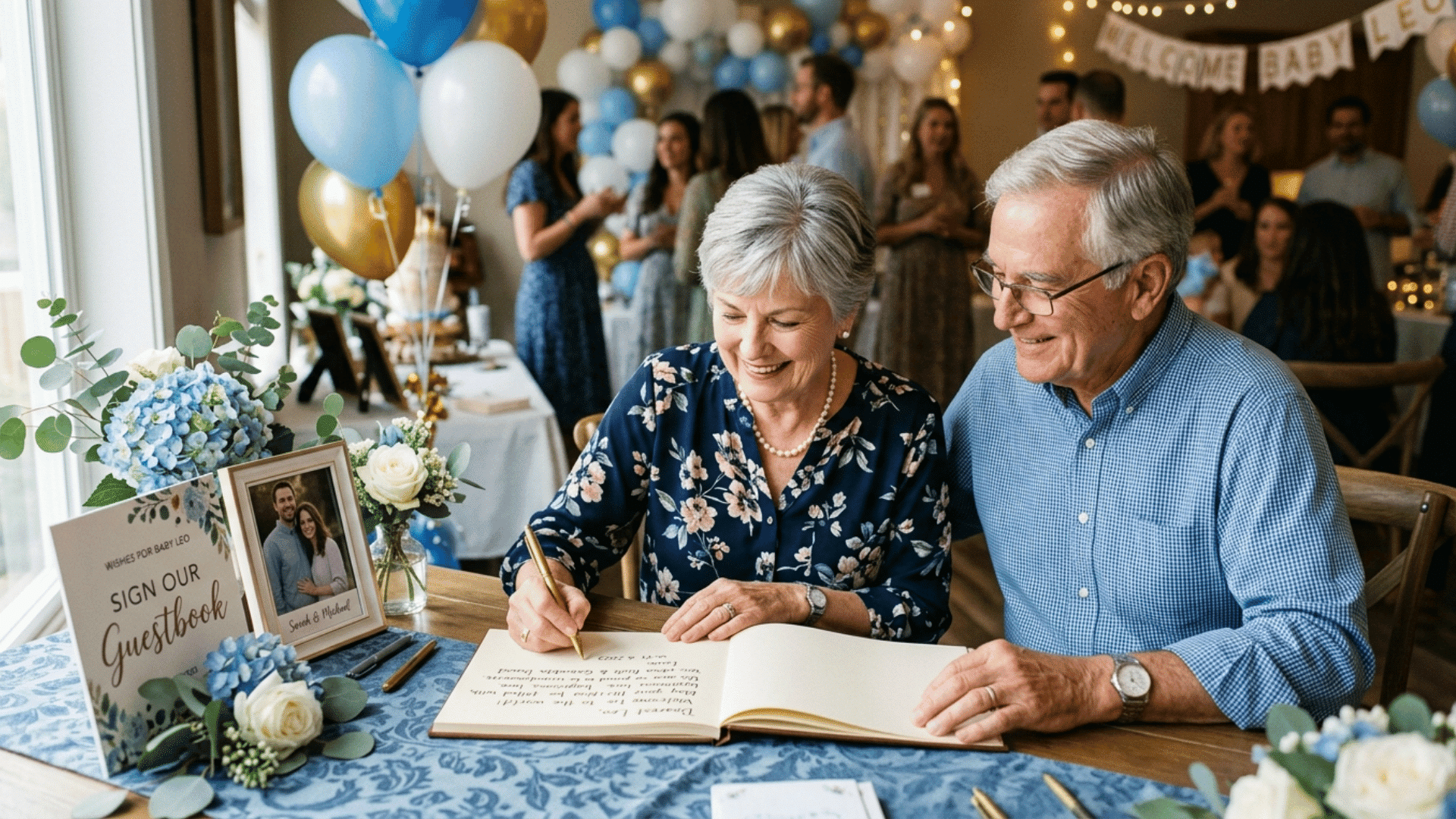 open baby shower book with a letter written from grandma and grandpa