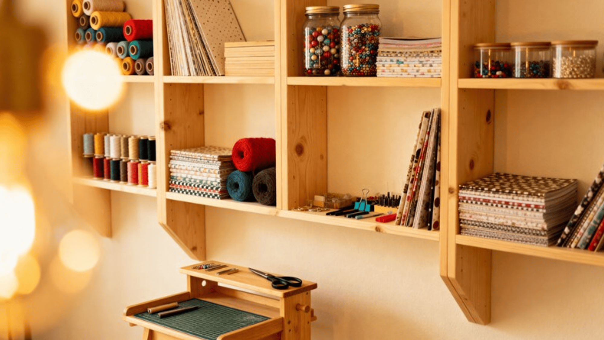 open shelving for art supplies