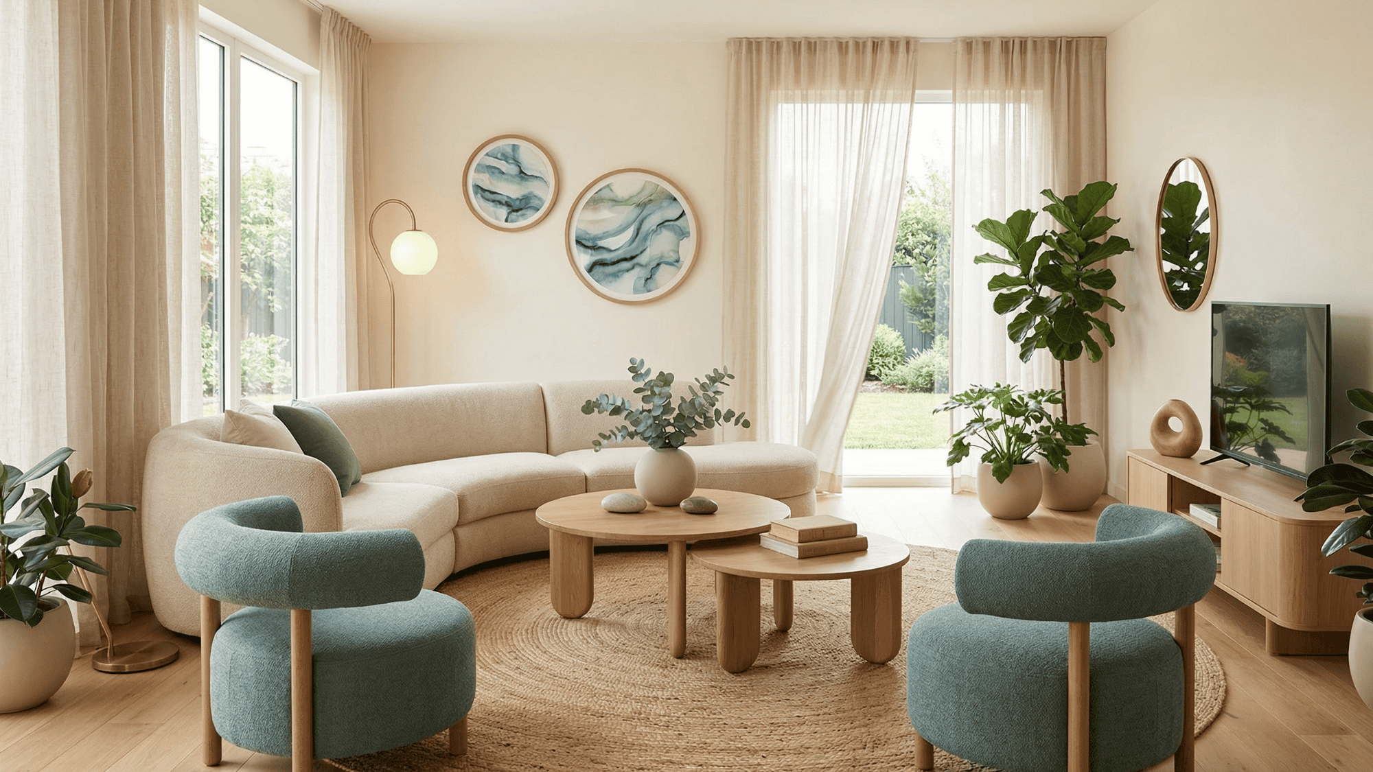 rounded furniture for balanced and gentle energy flow in living room