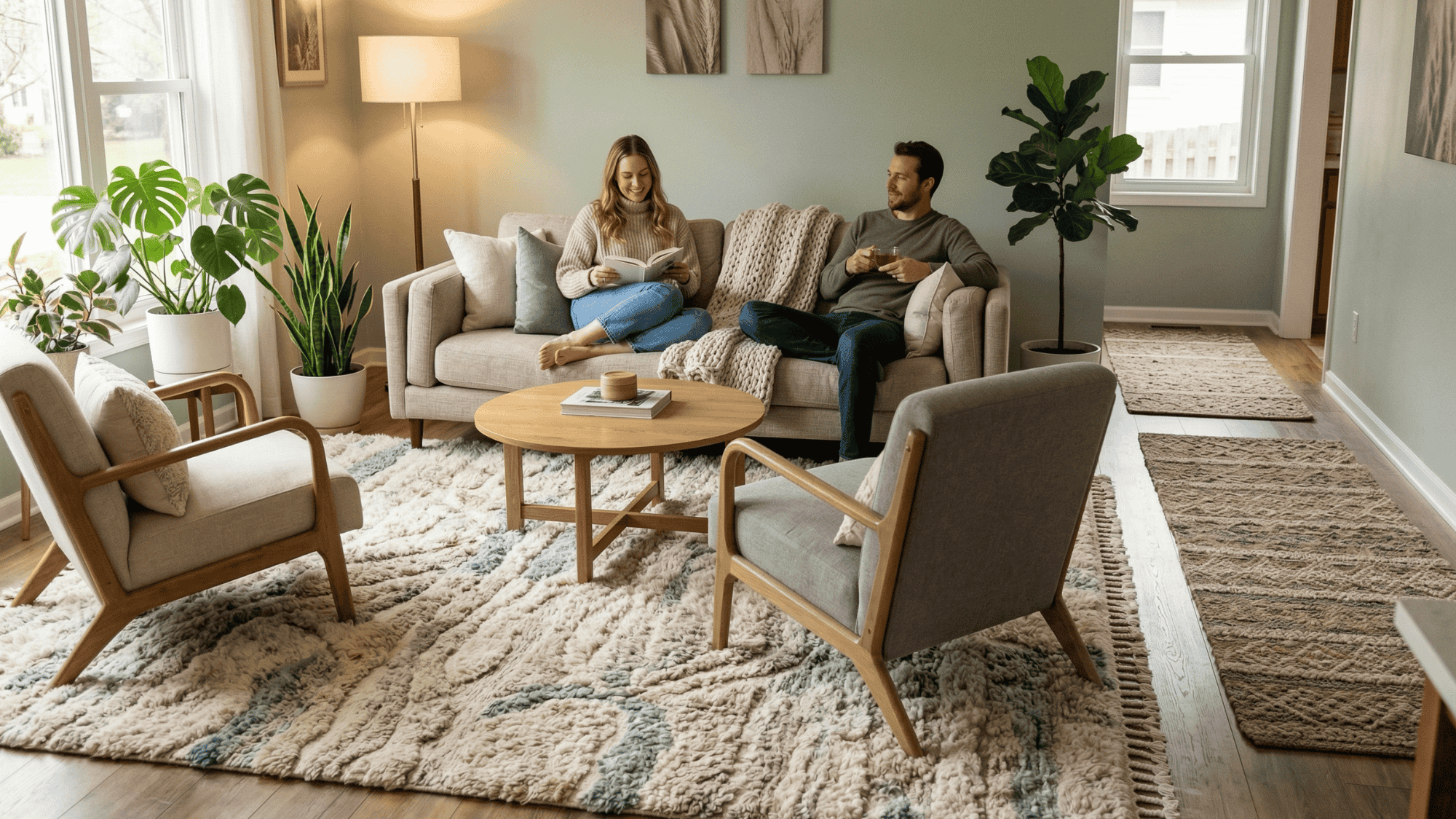 textured rugs for grounding and smooth energy flow in living room