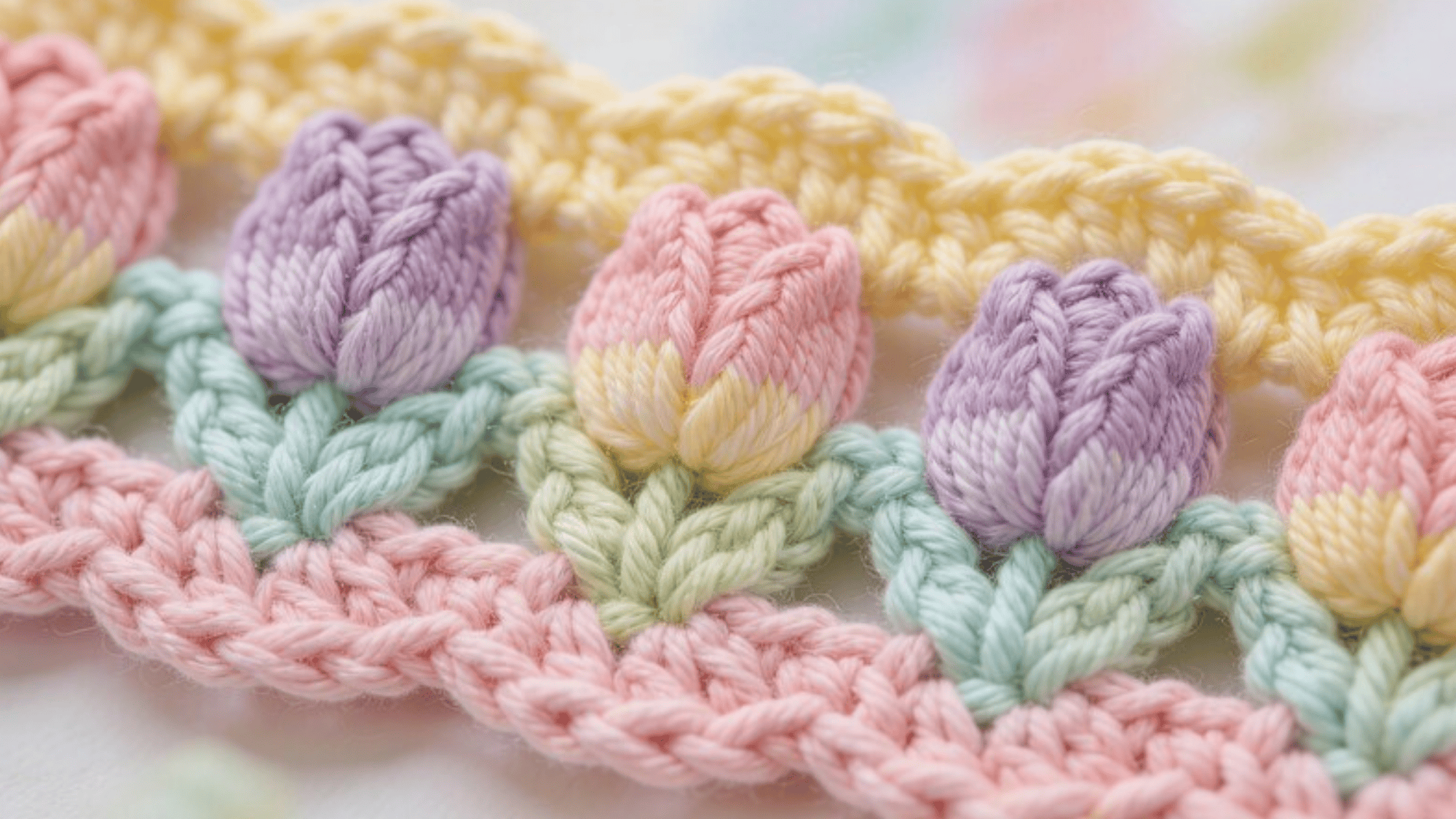 tulip crochet borders with pastel colors of yarn