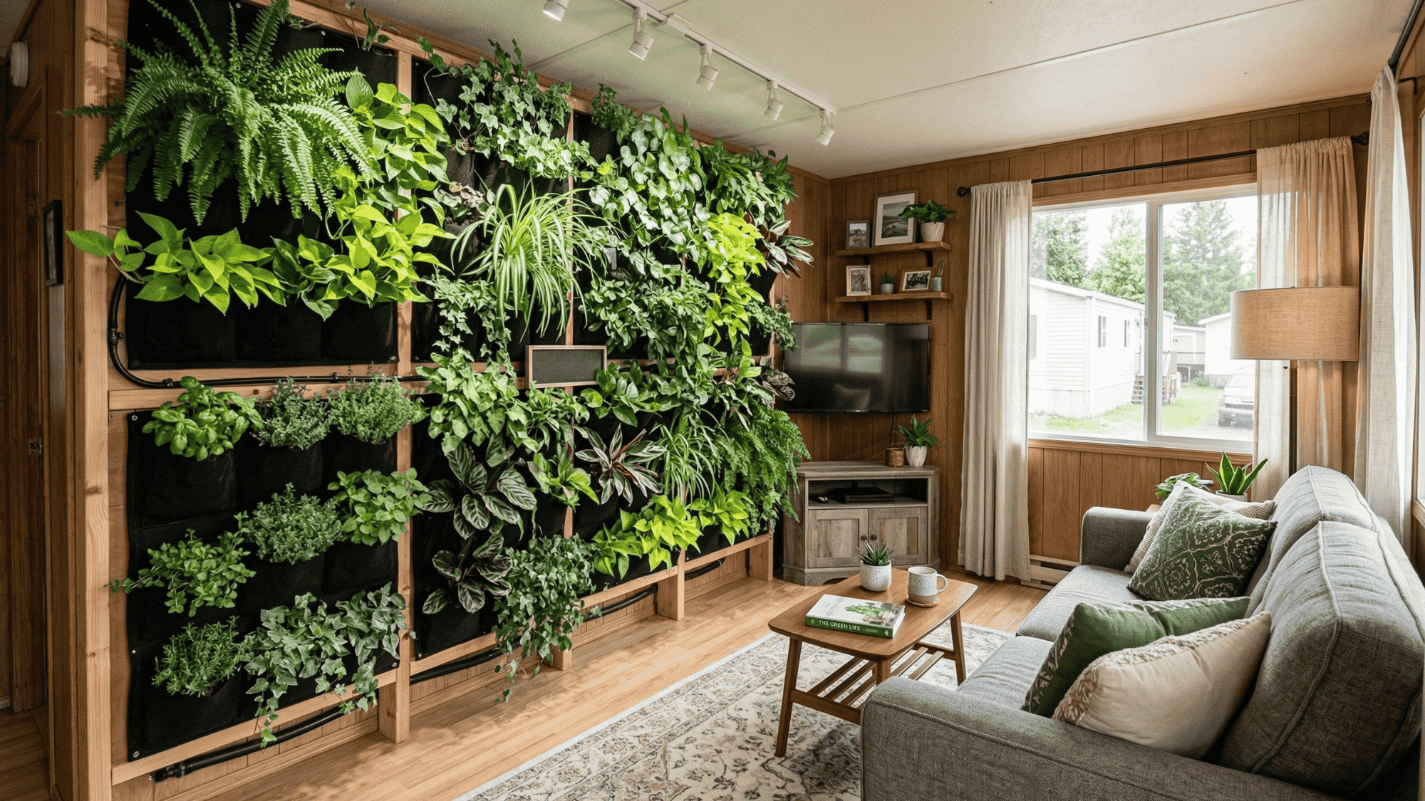 vertical garden in mobile home living room