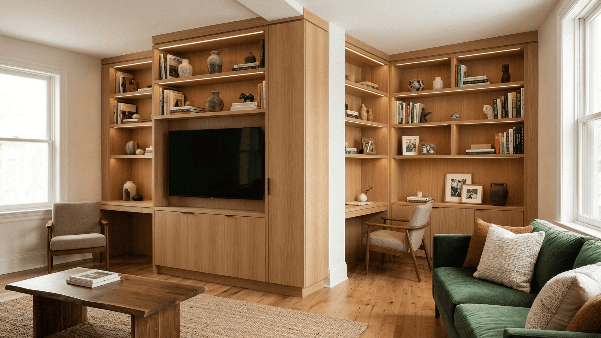 wall mounted TV in a mobile home living room