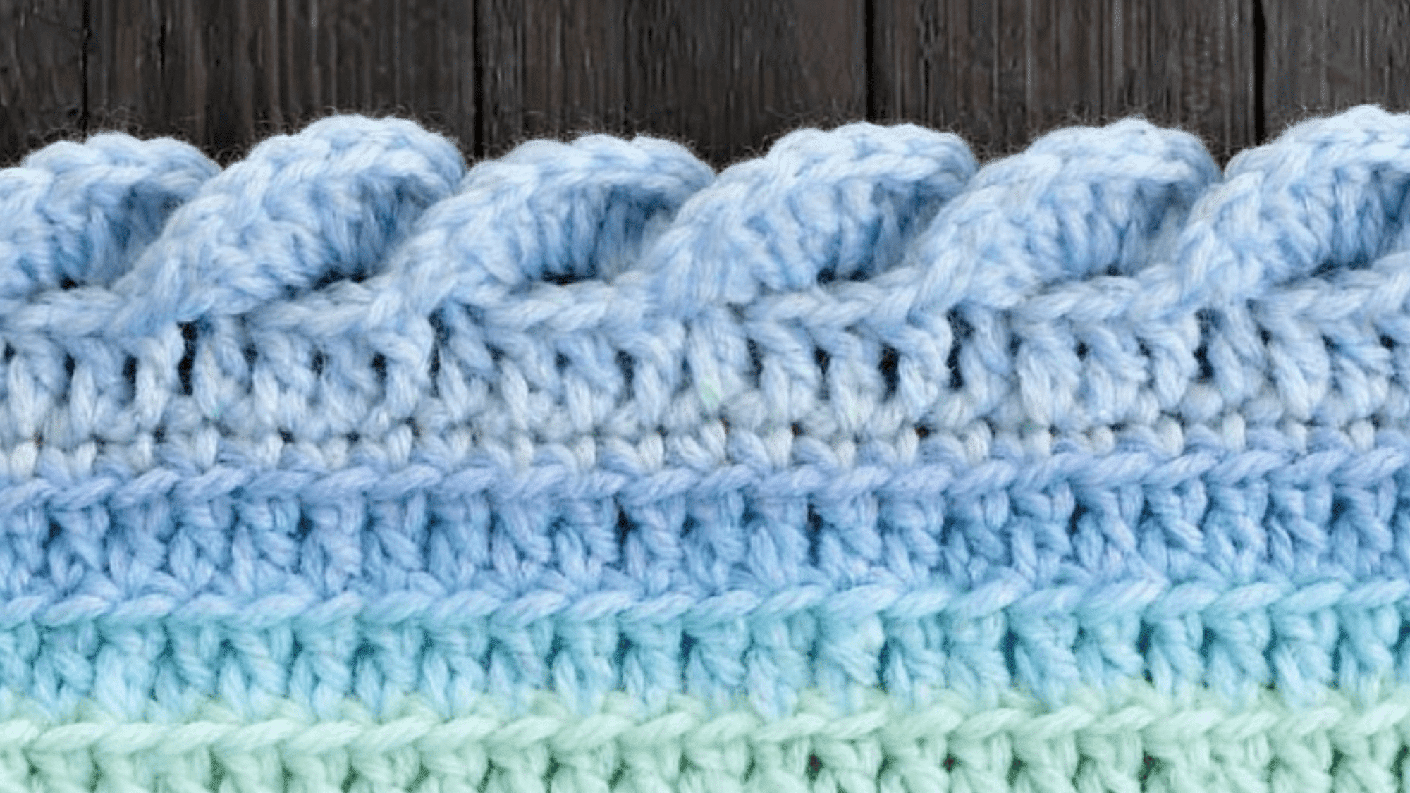 wavy ripple crochet border in shades of blue