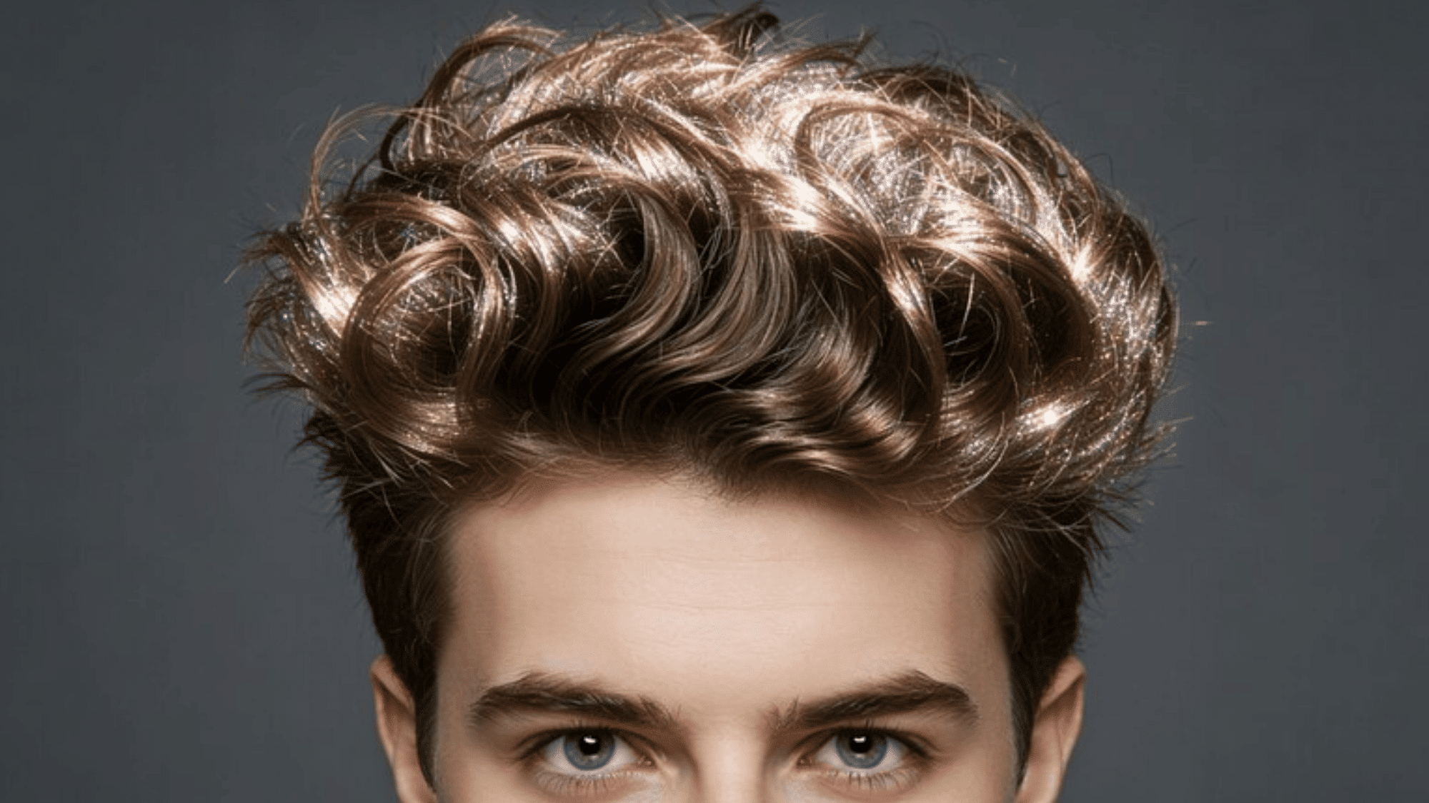 young person with voluminous, shiny curly hair, styled with a textured and tousled look