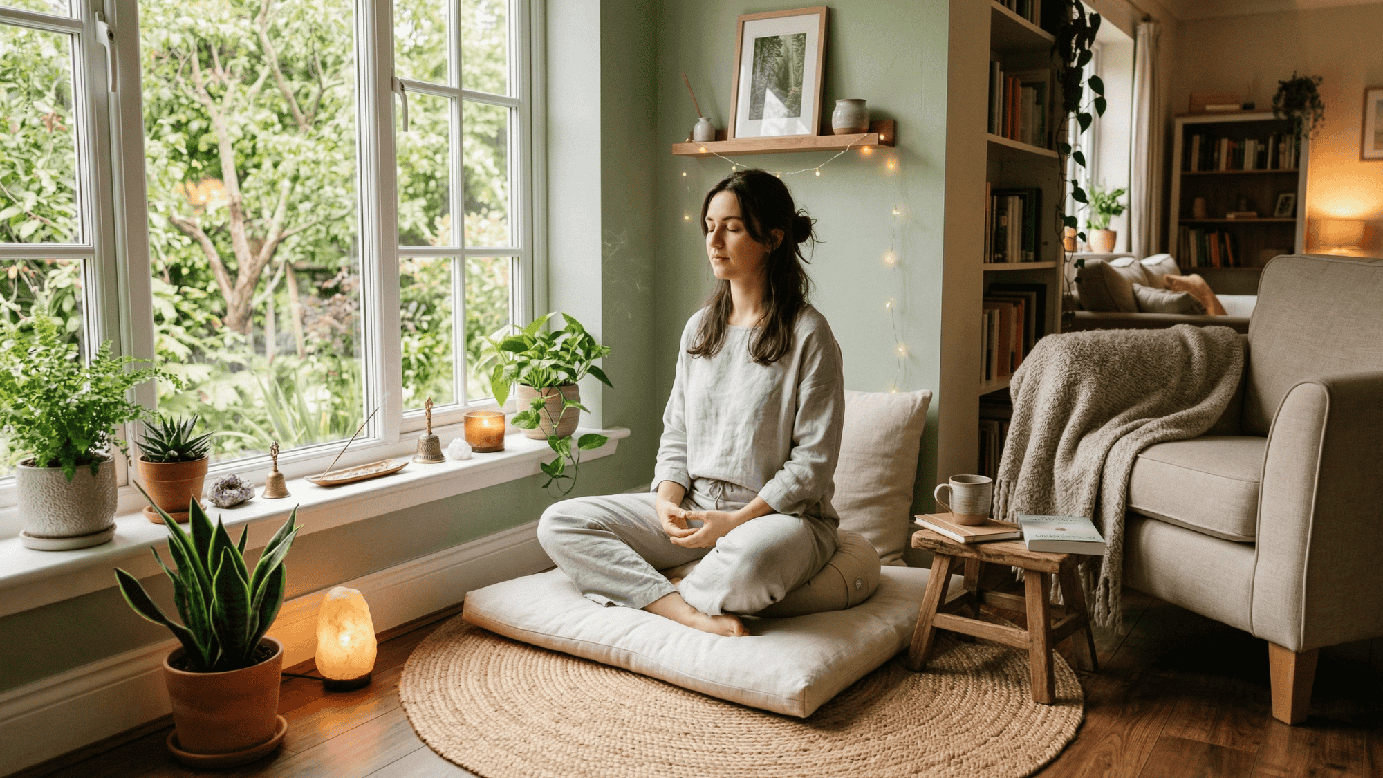 zen zone in living room for relaxation and mental clarity
